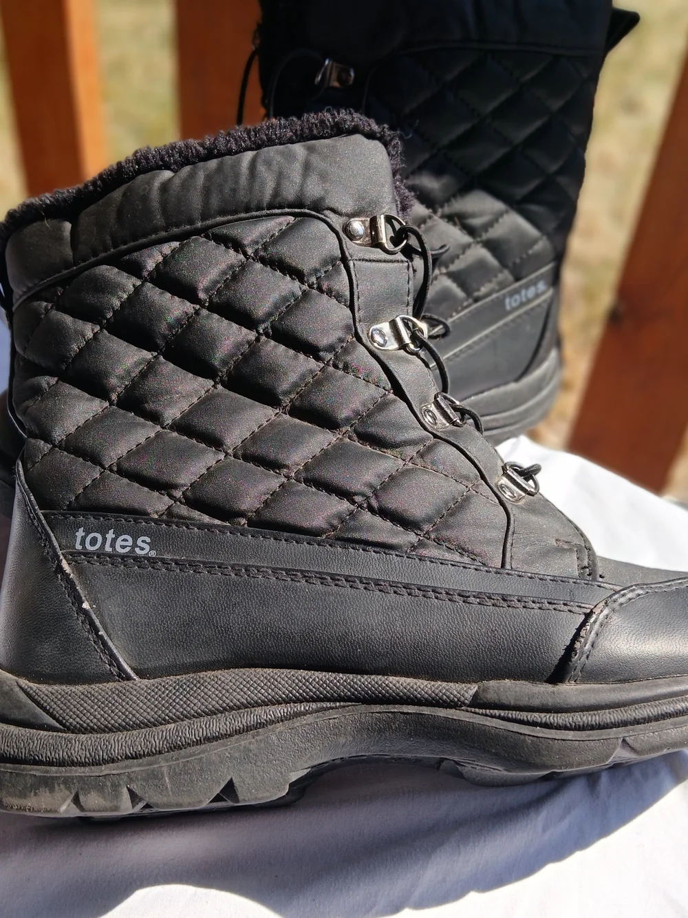 totes Quilted Faux-Fur Lace-Up Winter Boots - Black